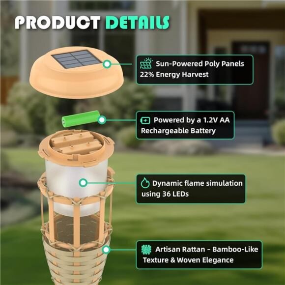 Solar Outdoor Lights, Solar Torch Lights Outdoor Flickering Flame, Outdoor - Picture 6 of 7